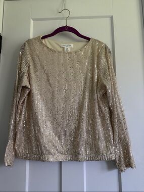 Jones New York Sequin Long-Sleeve Blouse in Champagne